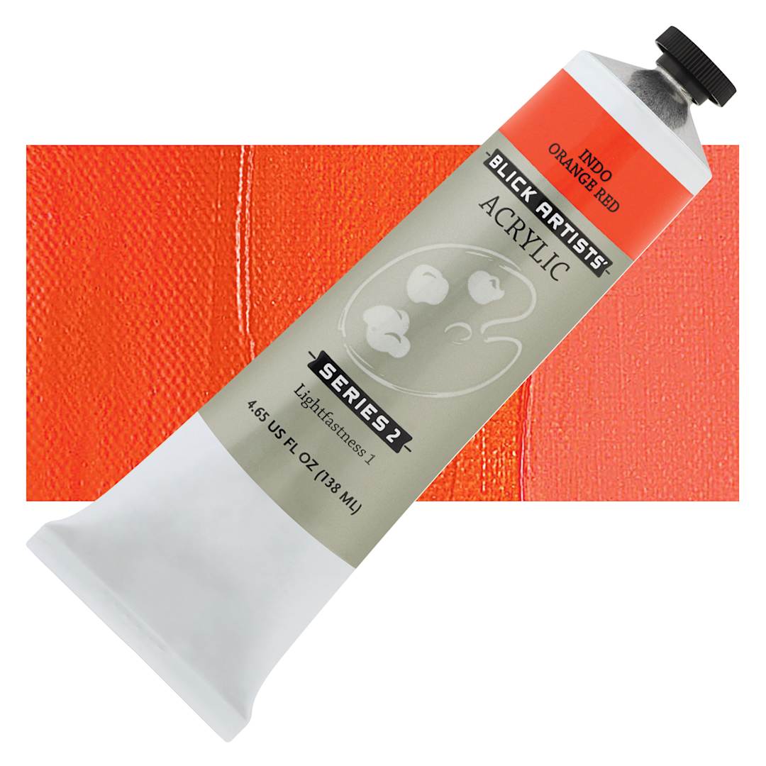Open in modal - Blick Artists' Acrylic - Indo Orange Red, 4.65 oz tube and swatch