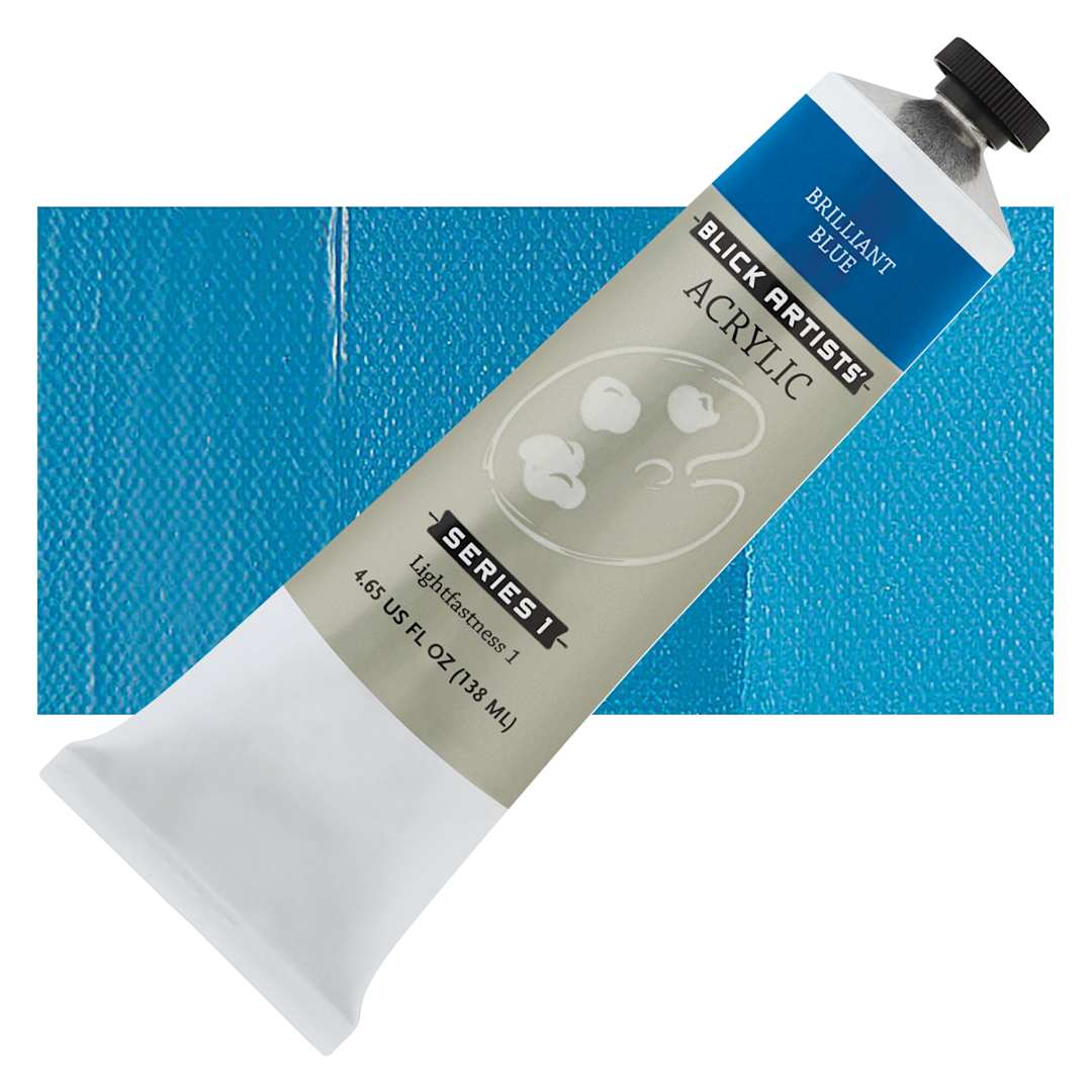 Open in modal - Blick Artists' Acrylic - Brilliant Blue, 4.65 oz tube and swatch