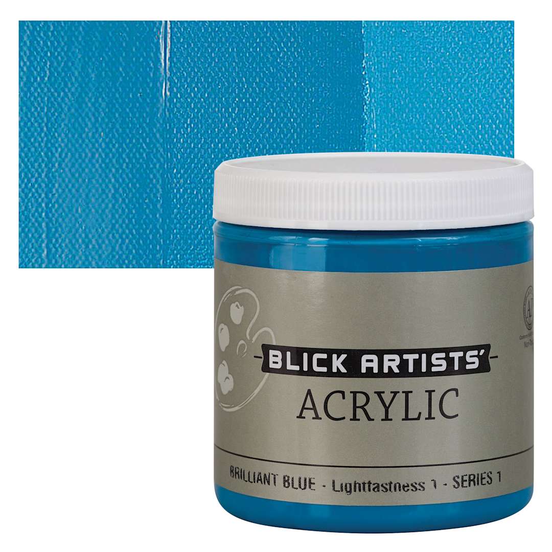 Open in modal - Blick Artists' Acrylic - Brilliant Blue, 8 oz jar and swatch