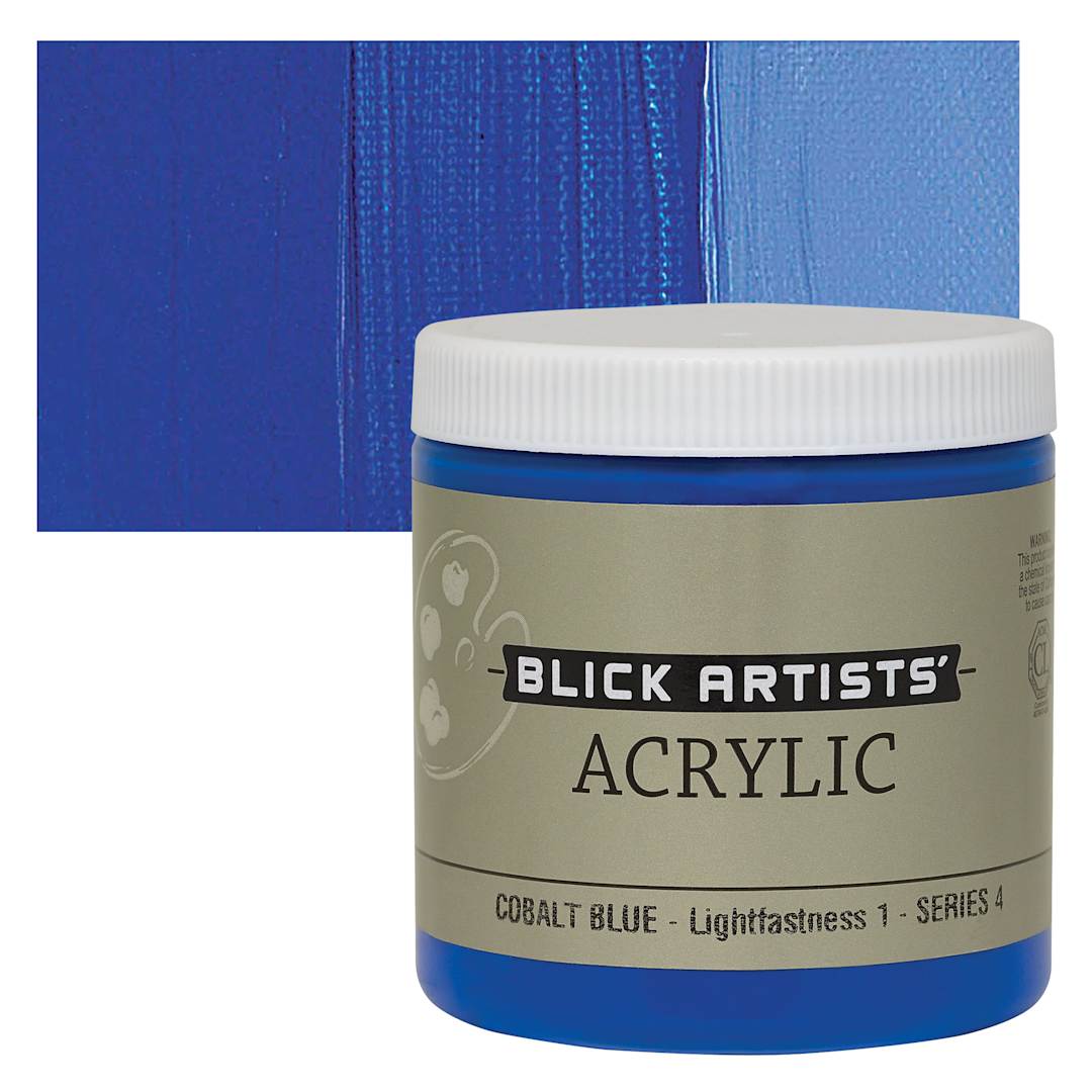 Open in modal - Blick Artists' Acrylic - Cobalt Blue, 8 oz jar and swatch