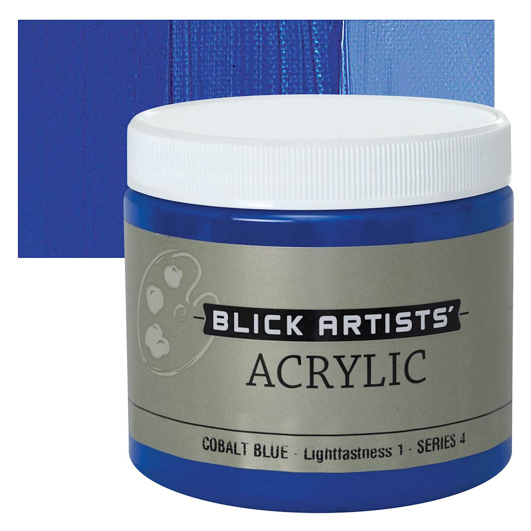 Open in modal - Blick Artists' Acrylic - Cobalt Blue, 16 oz jar and swatch