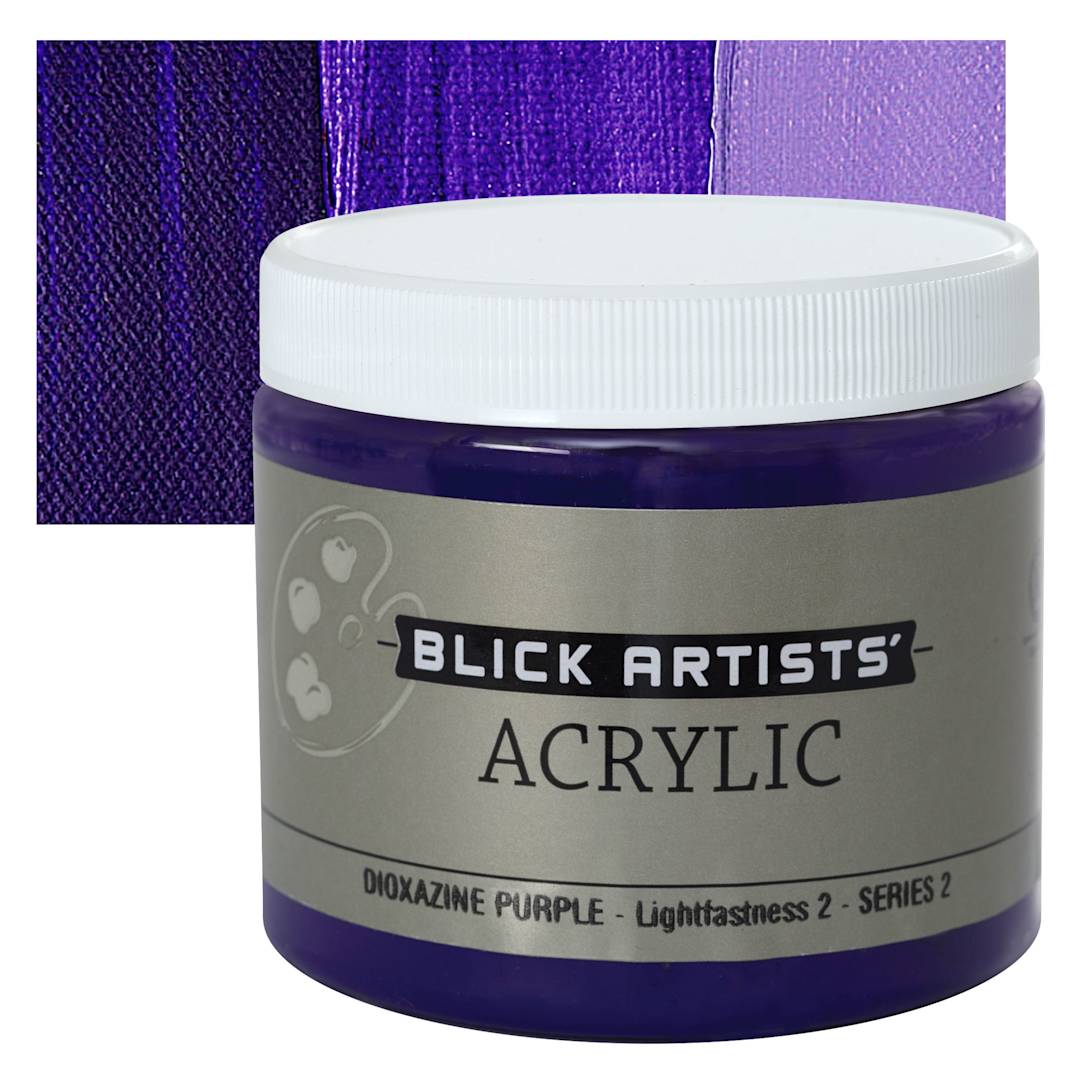Open in modal - Blick Artists' Acrylic - Dioxazine Purple, 16 oz jar and swatch