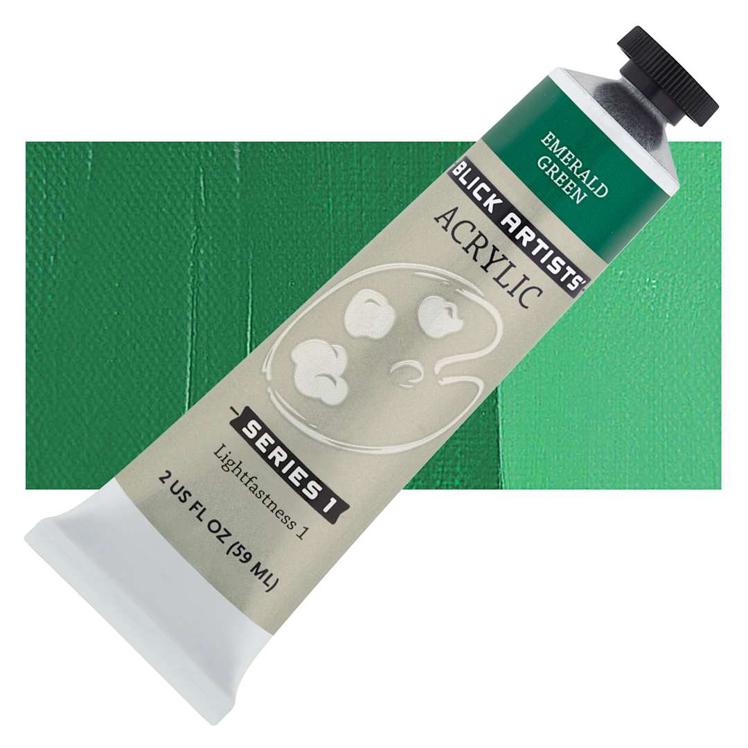 Open in modal - Blick Artists' Acrylic - Emerald Green, 2 oz tube and swatch
