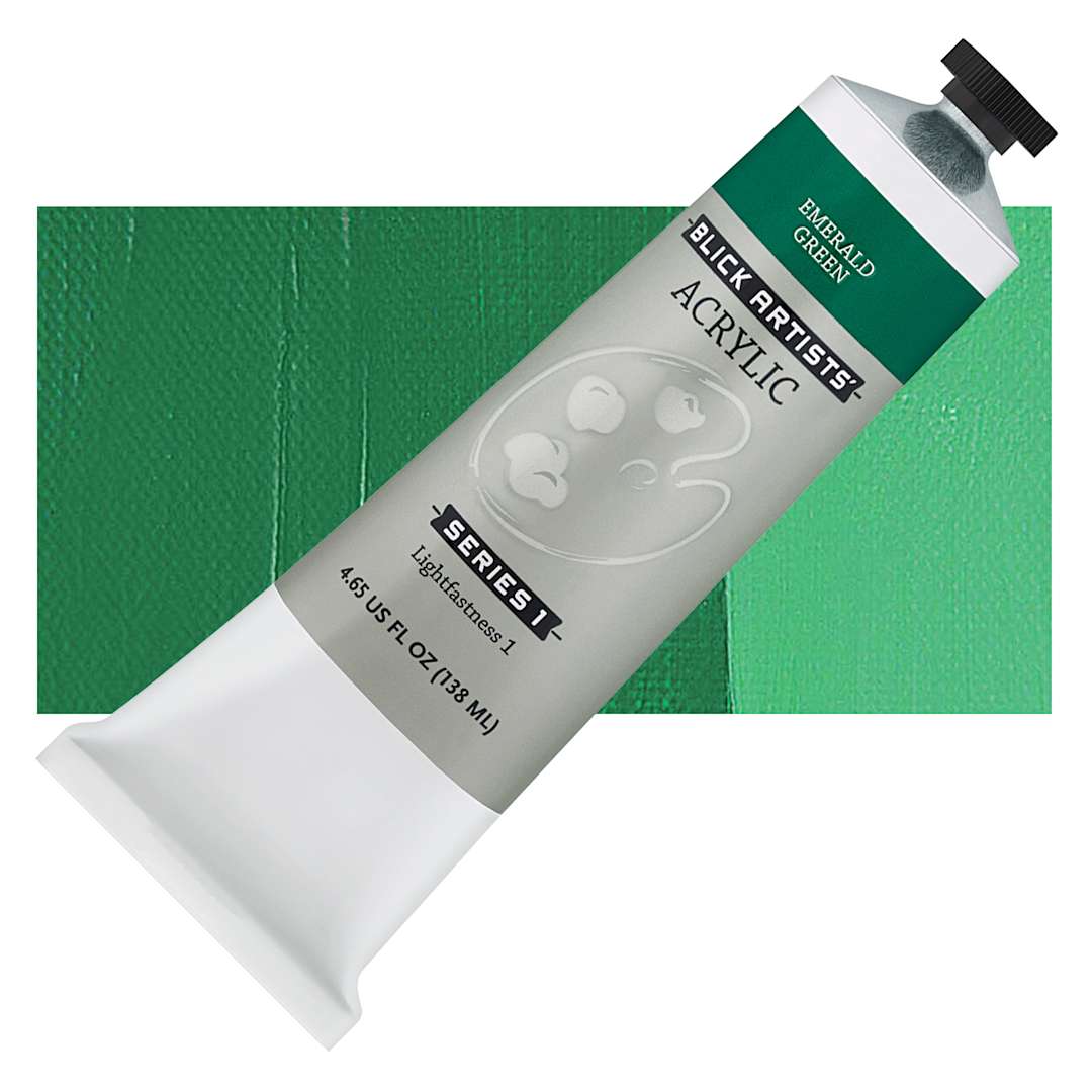 Open in modal - Blick Artists' Acrylic - Emerald Green, 4.65 oz tube and swatch