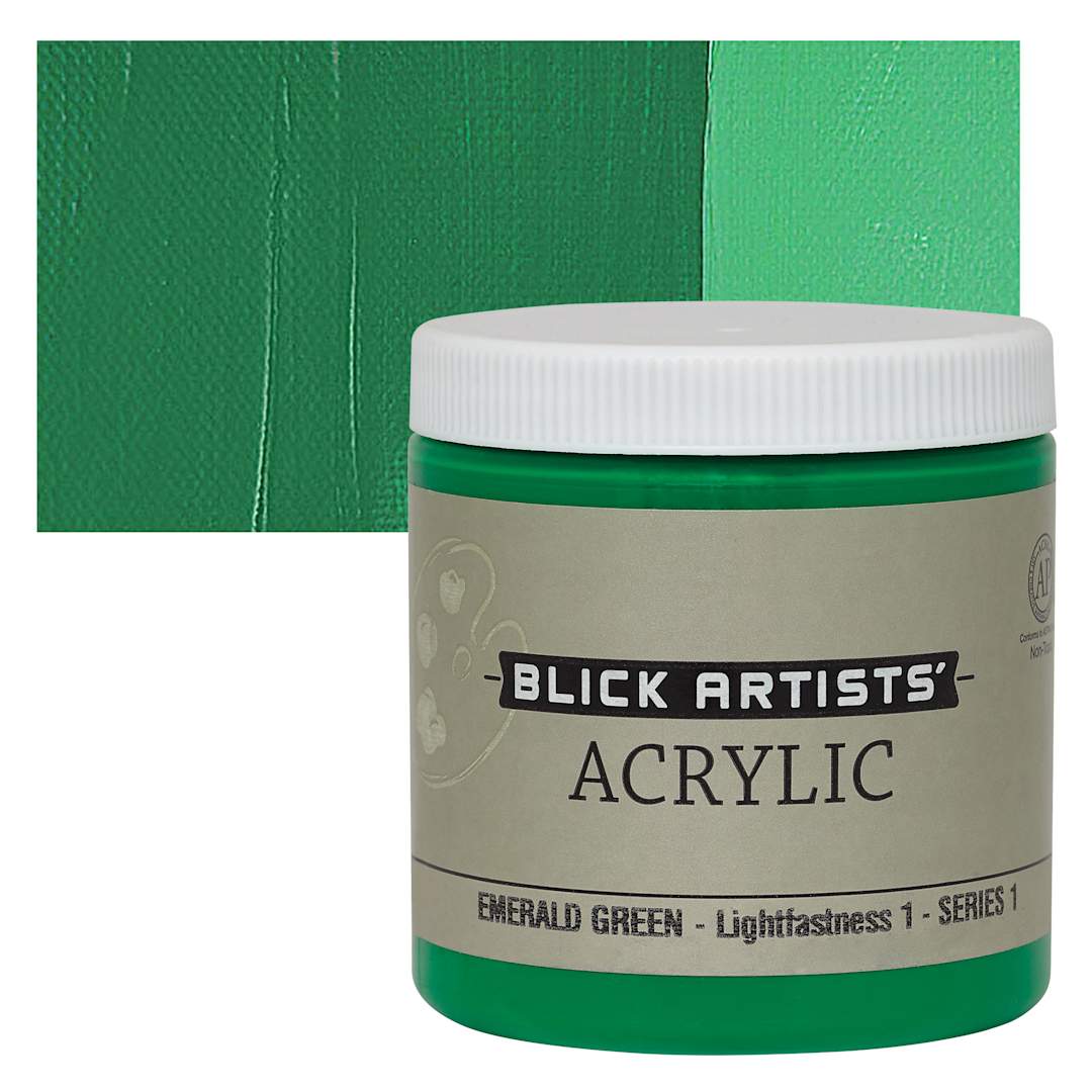 Open in modal - Blick Artists' Acrylic - Emerald Green, 8 oz jar and swatch
