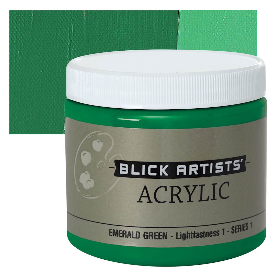Open in modal - Blick Artists' Acrylic - Emerald Green, 16 oz jar and swatch