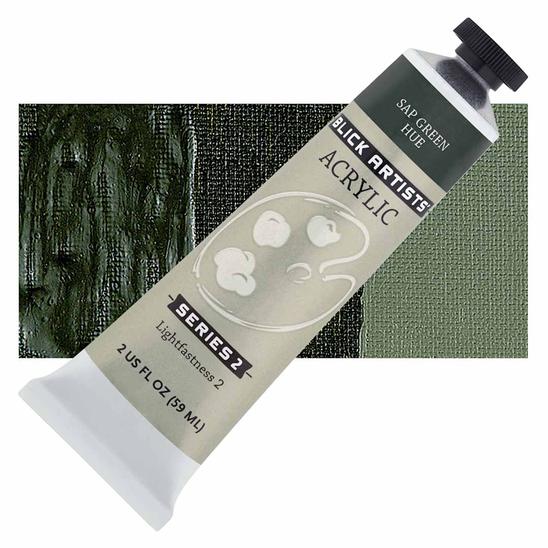 Open in modal - Blick Artists' Acrylic - Sap Green Hue, 2 oz tube and swatch