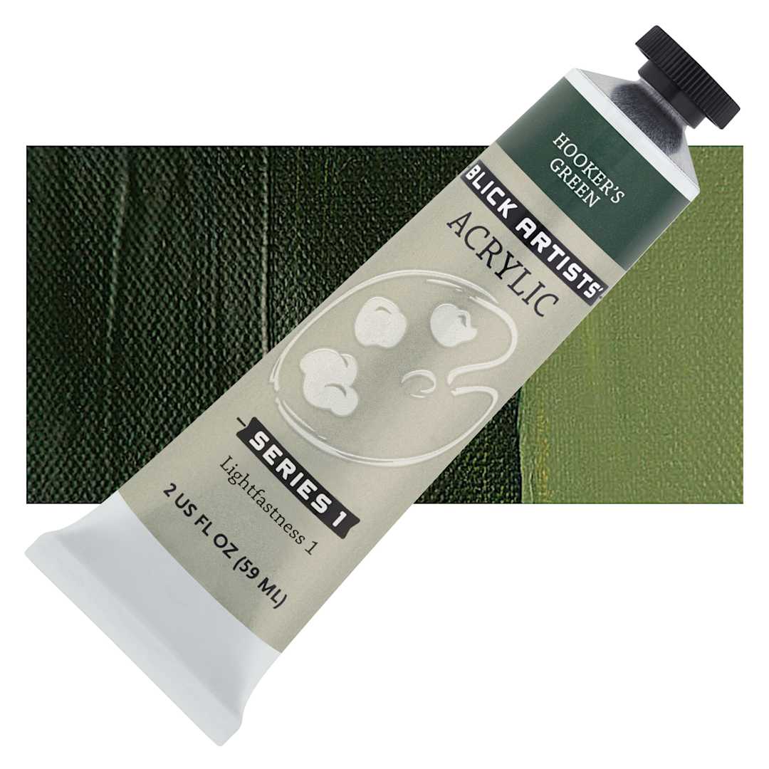 Open in modal - Blick Artists' Acrylic - Hooker's Green, 2 oz tube and swatch