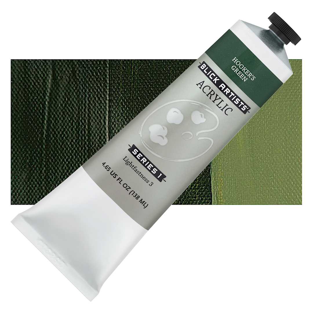 Open in modal - Blick Artists' Acrylic - Hooker's Green, 4.65 oz tube and swatch
