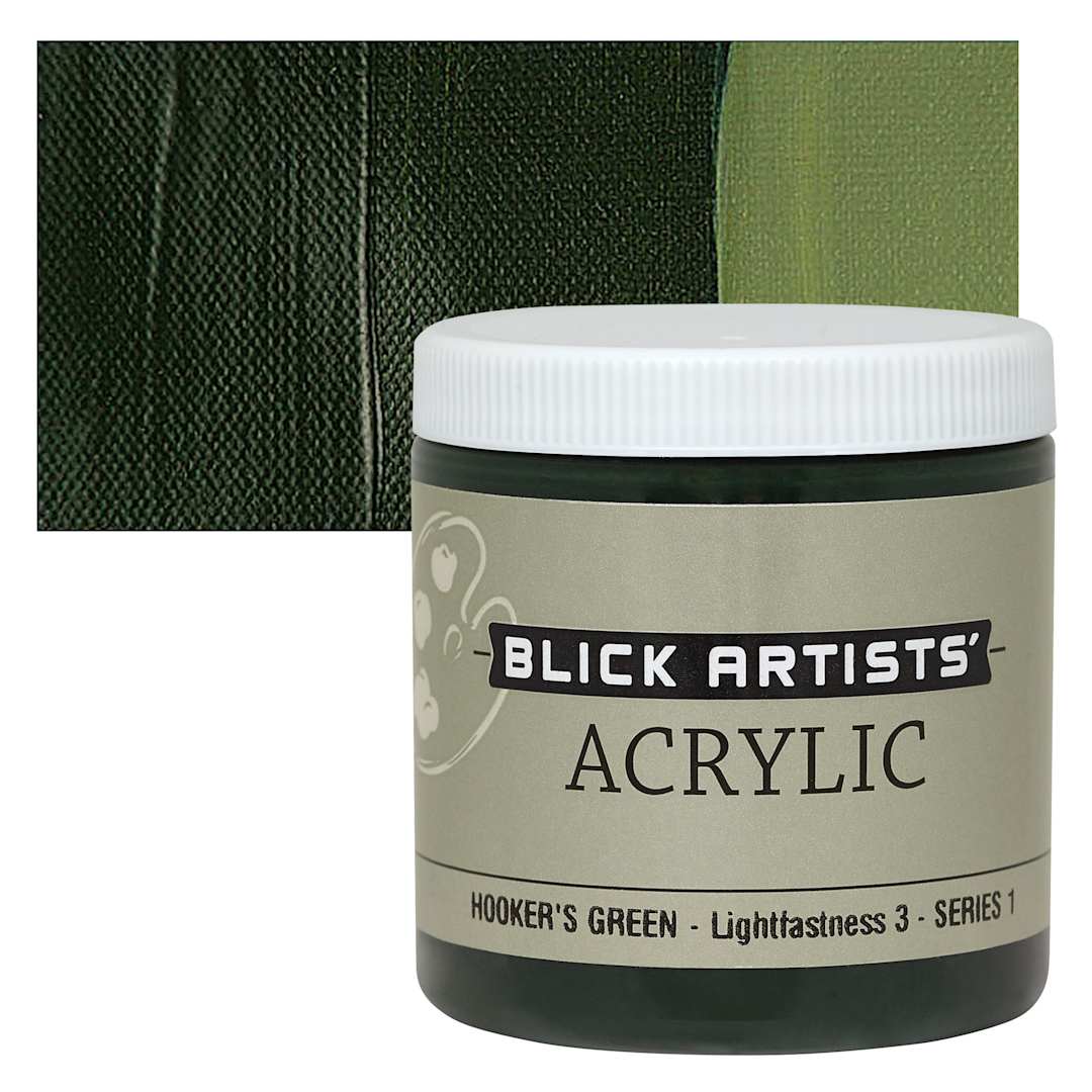 Open in modal - Blick Artists' Acrylic - Hooker's Green, 8 oz jar and swatch