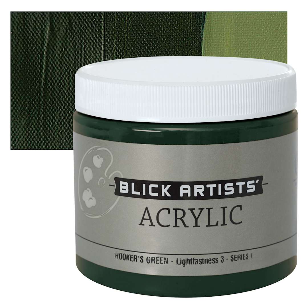 Open in modal - Blick Artists' Acrylic - Hooker's Green, 16 oz jar and swatch