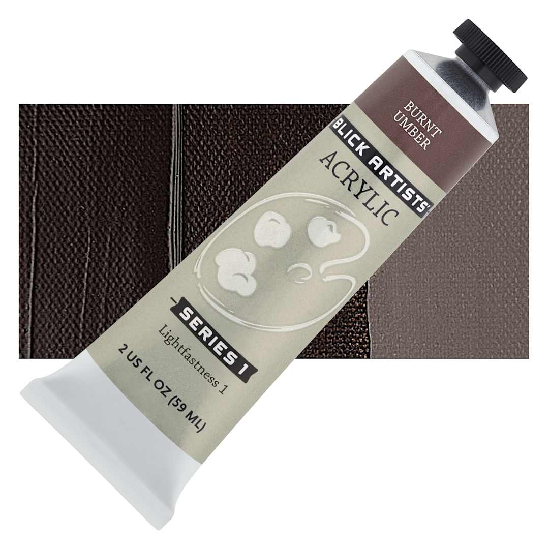 Open in modal - Blick Artists' Acrylic - Burnt Umber, 2 oz tube and swatch