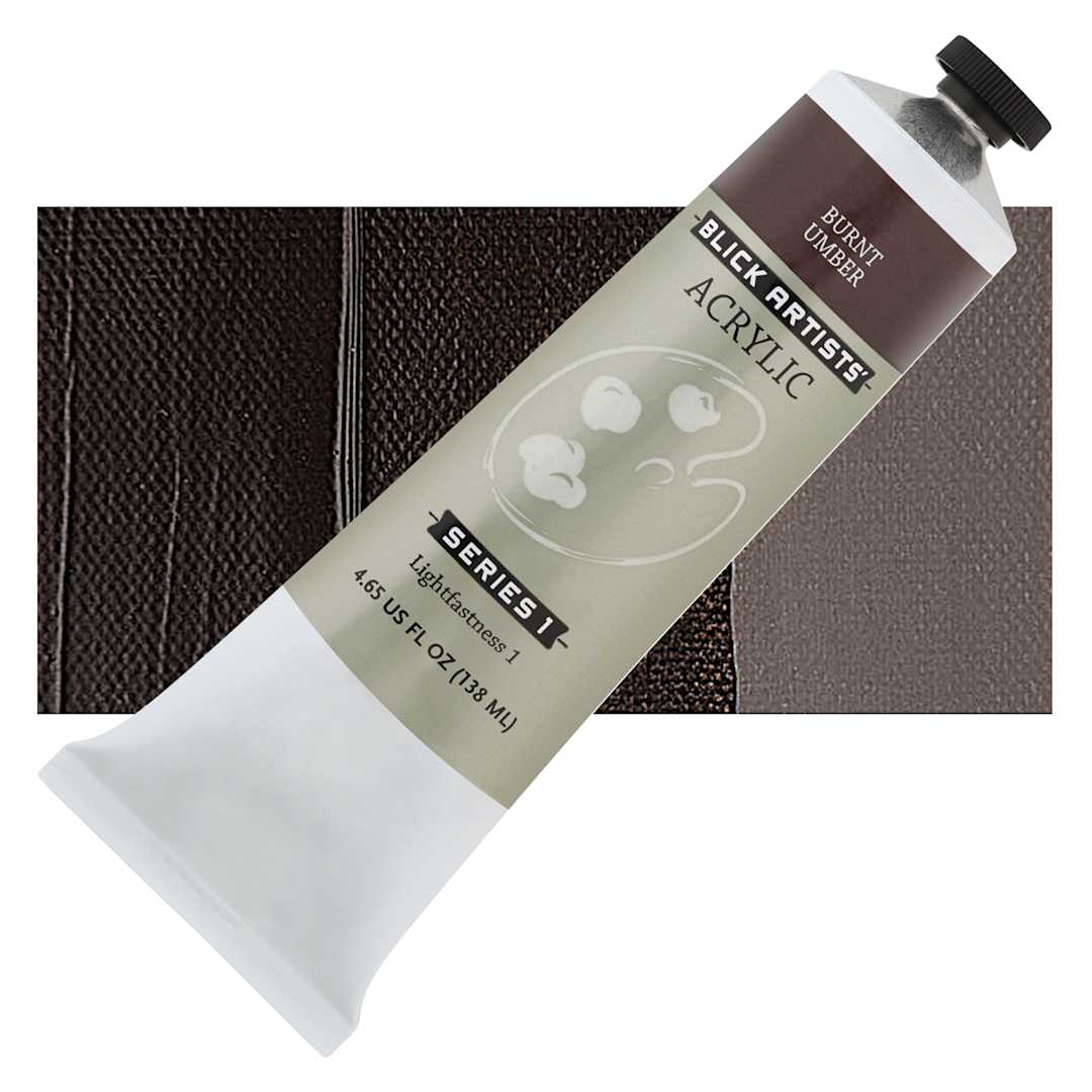 Open in modal - Blick Artists' Acrylic - Burnt Umber, 4.65 oz tube and swatch