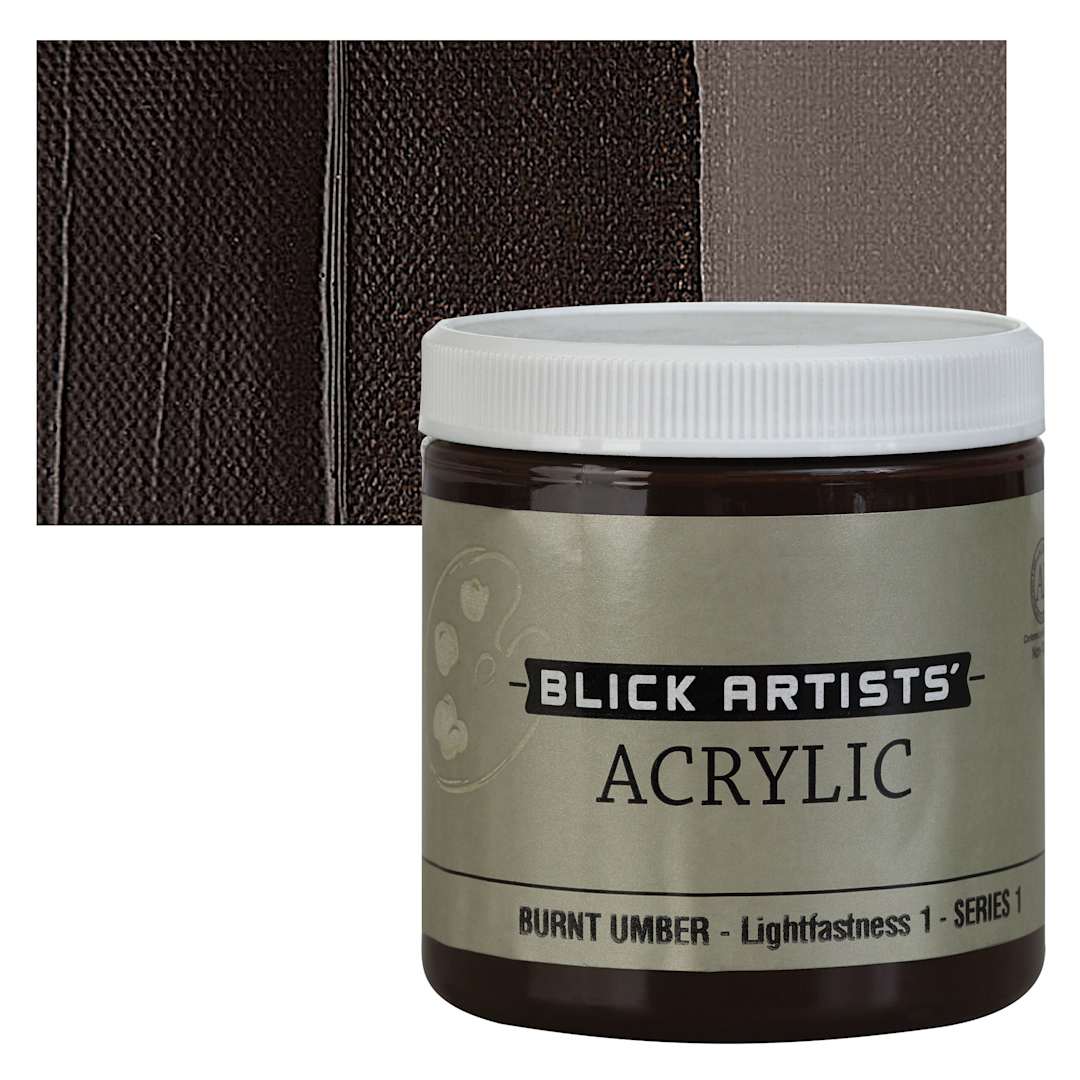 Open in modal - Blick Artists' Acrylic - Burnt Umber, 8 oz jar and swatch