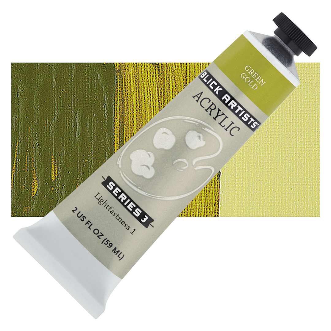 Open in modal - Blick Artists' Acrylic - Green Gold, 2 oz tube and swatch