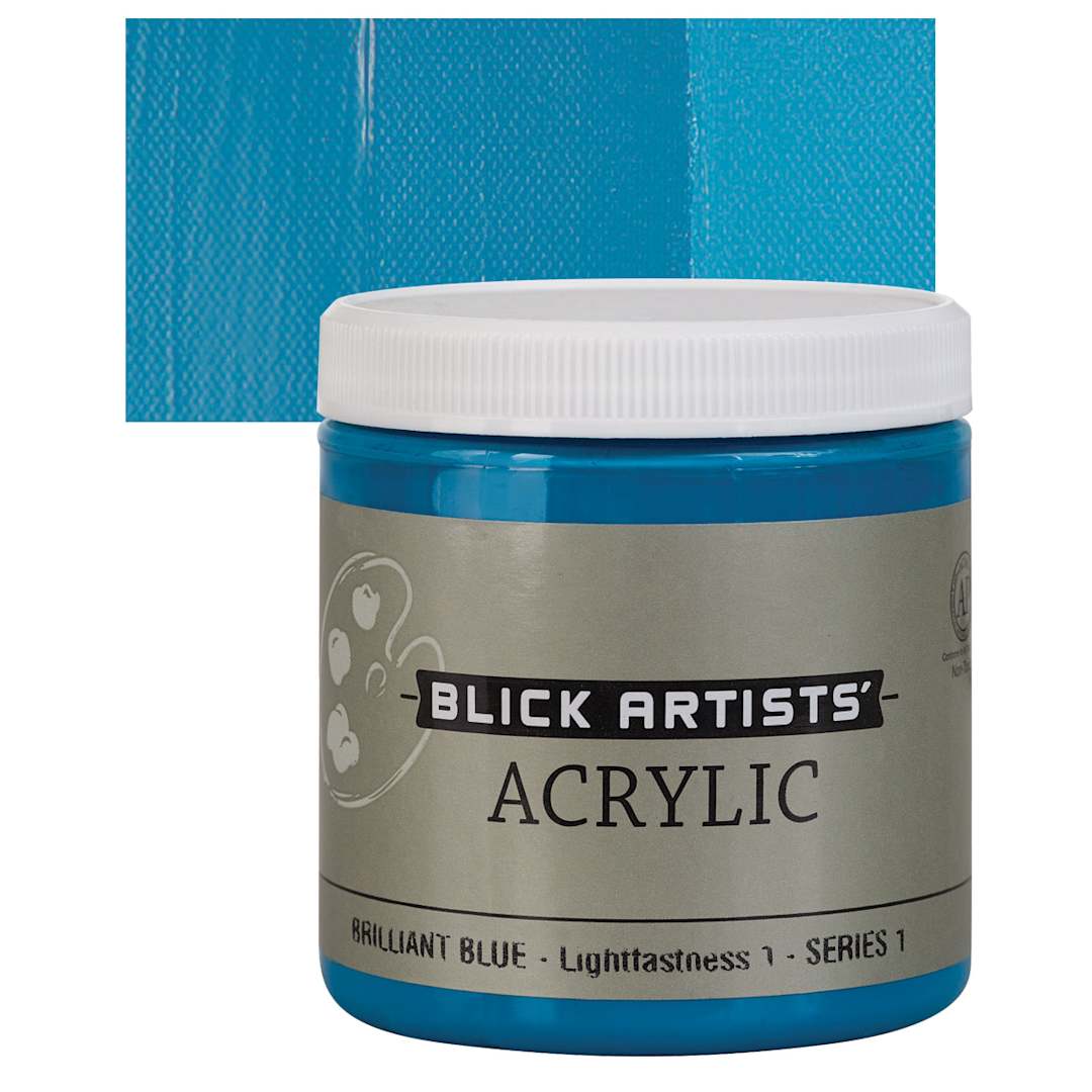 Open in modal - Blick Artists' Acrylic - Brilliant Blue, 8 oz jar and swatch