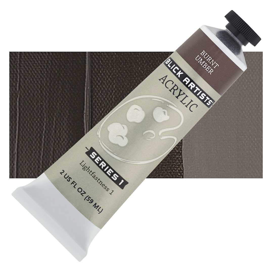 Open in modal - Blick Artists' Acrylic - Burnt Umber, 2 oz tube and swatch