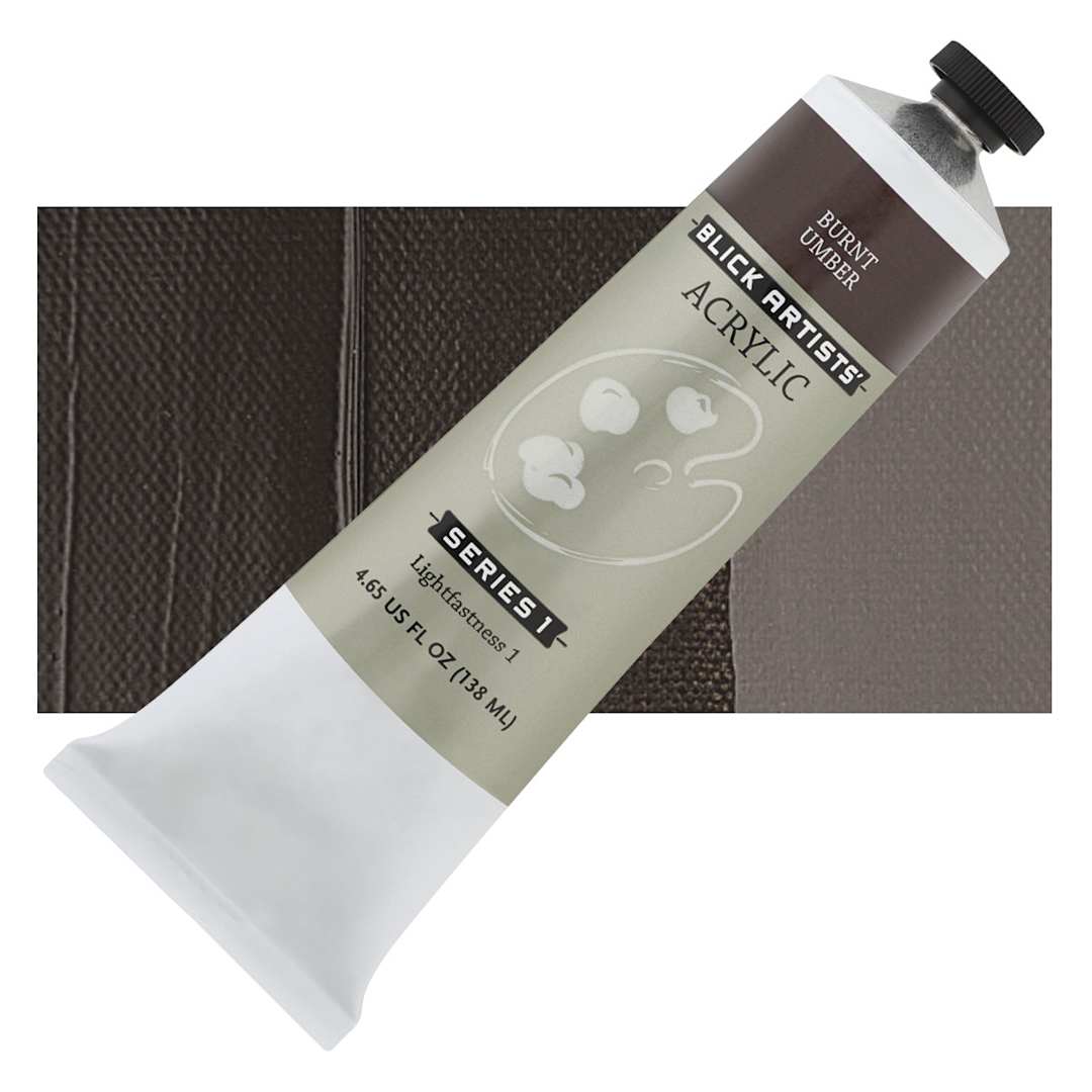 Open in modal - Blick Artists' Acrylic - Burnt Umber, 4.65 oz tube and swatch