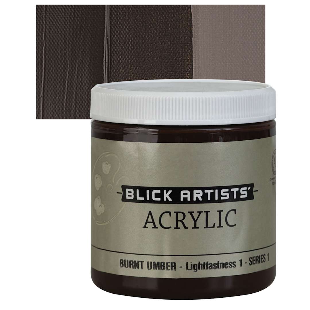 Open in modal - Blick Artists' Acrylic - Burnt Umber, 8 oz jar and swatch