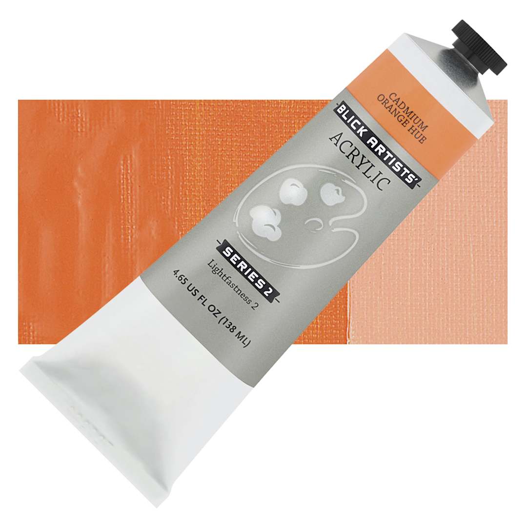 Open in modal - Blick Artists' Acrylic - Cadmium Orange Hue, 4.65 oz tube and swatch