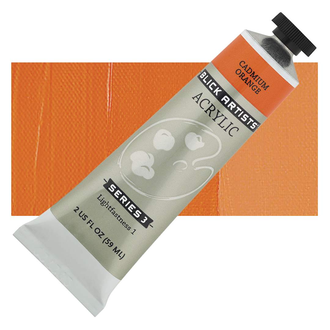 Open in modal - Blick Artists' Acrylic - Cadmium Orange, 2 oz tube and swatch