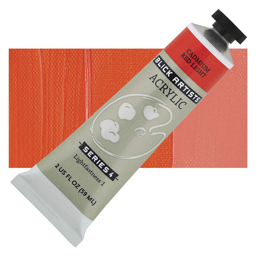 Open in modal - Blick Artists' Acrylic - Cadmium Red Light, 2 oz tube and swatch