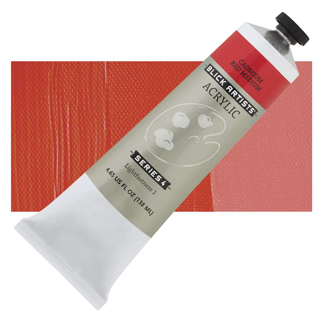 Open in modal - Blick Artists' Acrylic - Cadmium Red Medium, 4.65  oz tube and swatch