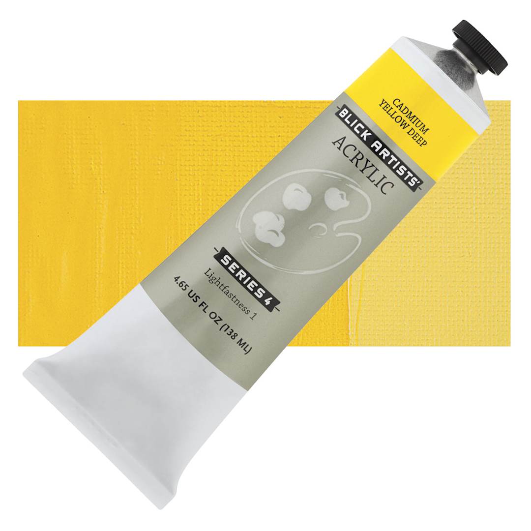 Open in modal - Blick Artists' Acrylic - Cadmium Yellow Deep, 4.65 oz tube and swatch