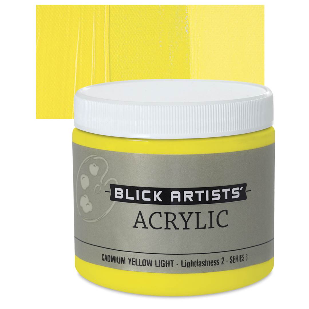 Open in modal - Blick Artists' Acrylic - Cadmium Yellow Light, 16 oz jar and swatch