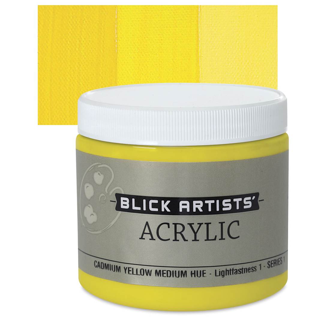 Open in modal - Blick Artists' Acrylic - Cadmium Yellow Medium Hue, 16 oz jar and swatch