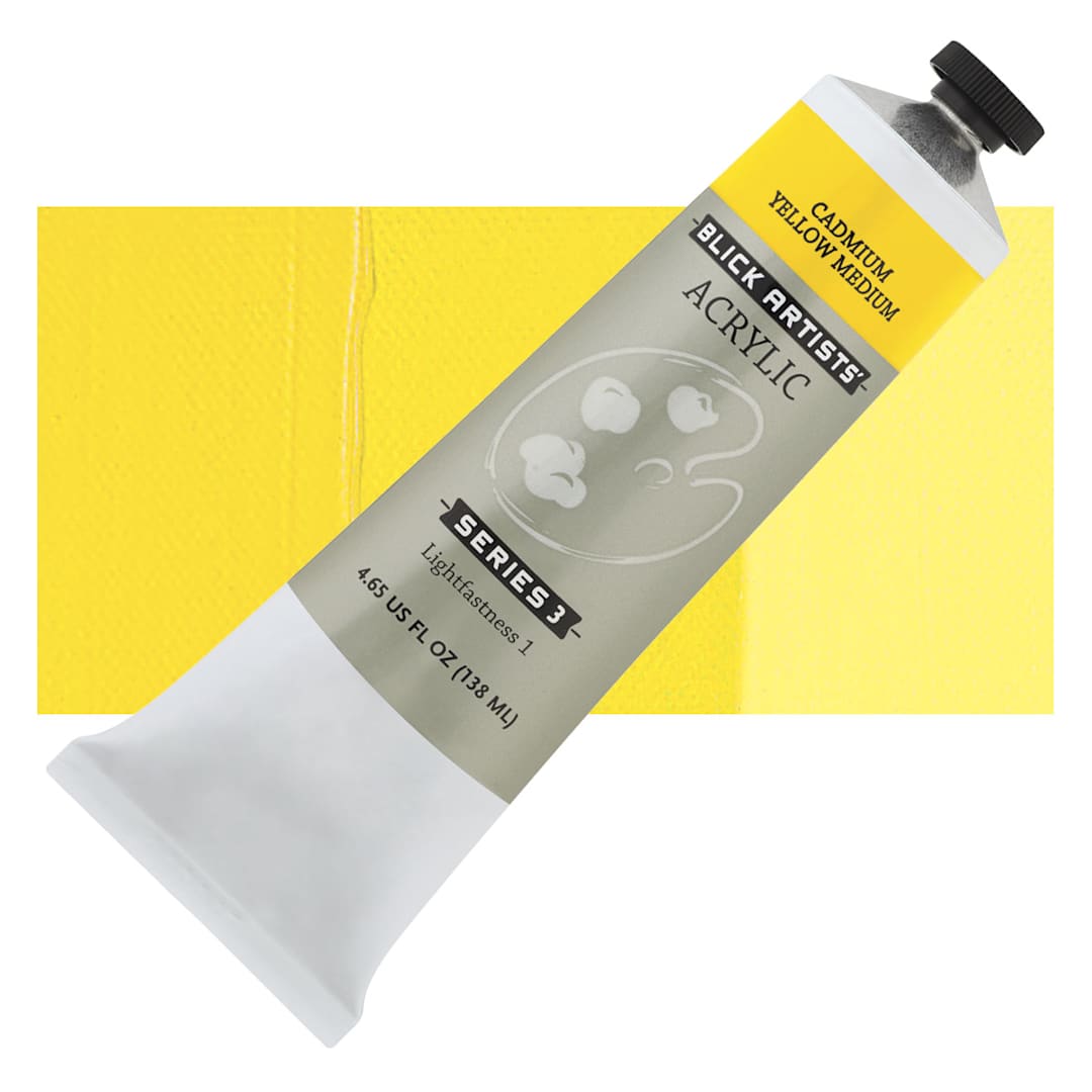 Open in modal - Blick Artists' Acrylic - Cadmium Yellow Medium, 4.65 oz tube and swatch