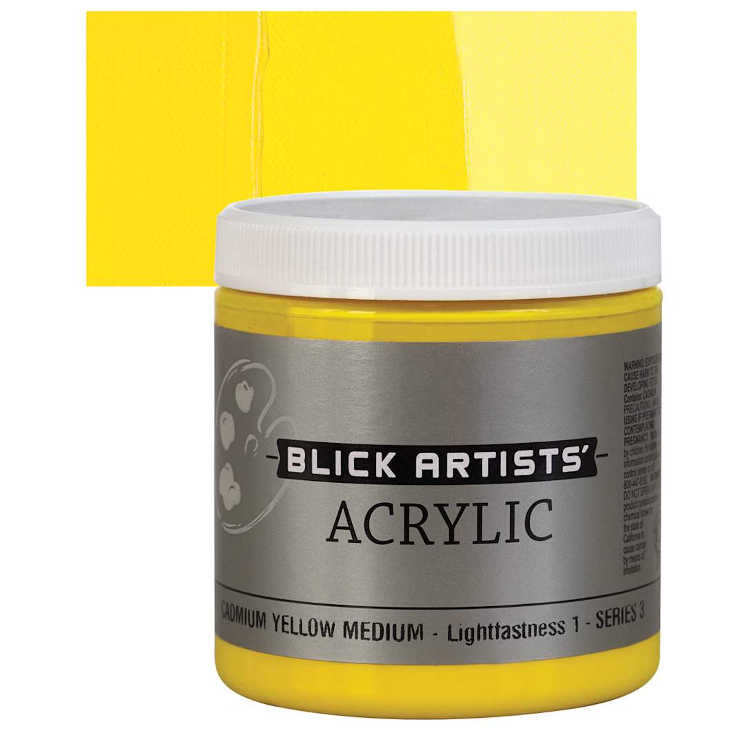 Open in modal - Blick Artists' Acrylic - Cadmium Yellow Medium, 8 oz jar and swatch