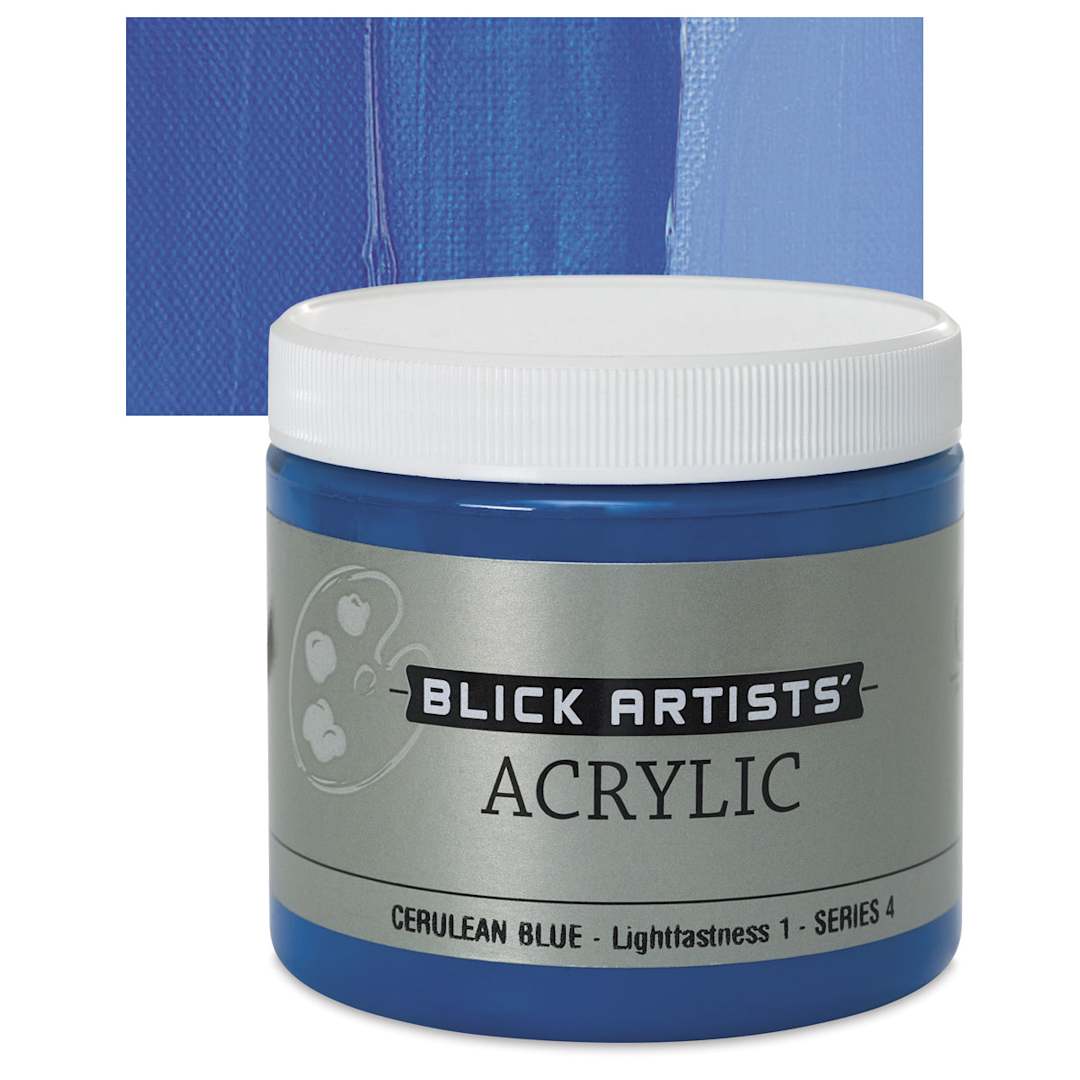 Open in modal - Blick Artists' Acrylic - Cerulean Blue, 16 oz jar and swatch