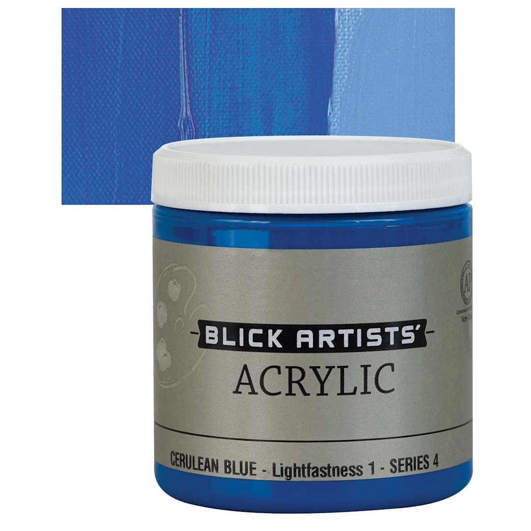Open in modal - Blick Artists' Acrylic - Cerulean Blue, 8 oz jar and swatch