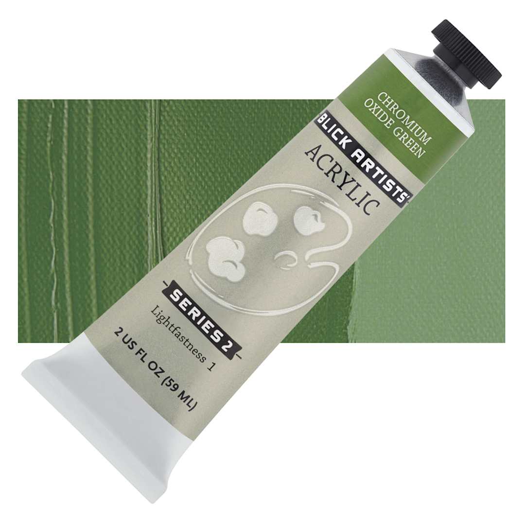 Open in modal - Blick Artists' Acrylic - Chromium Oxide Green, 2 oz tube and swatch