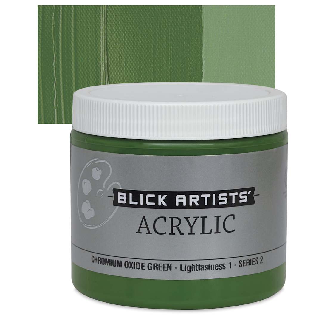 Open in modal - Blick Artists' Acrylic - Chromium Oxide Green, 16 oz jar and swatch