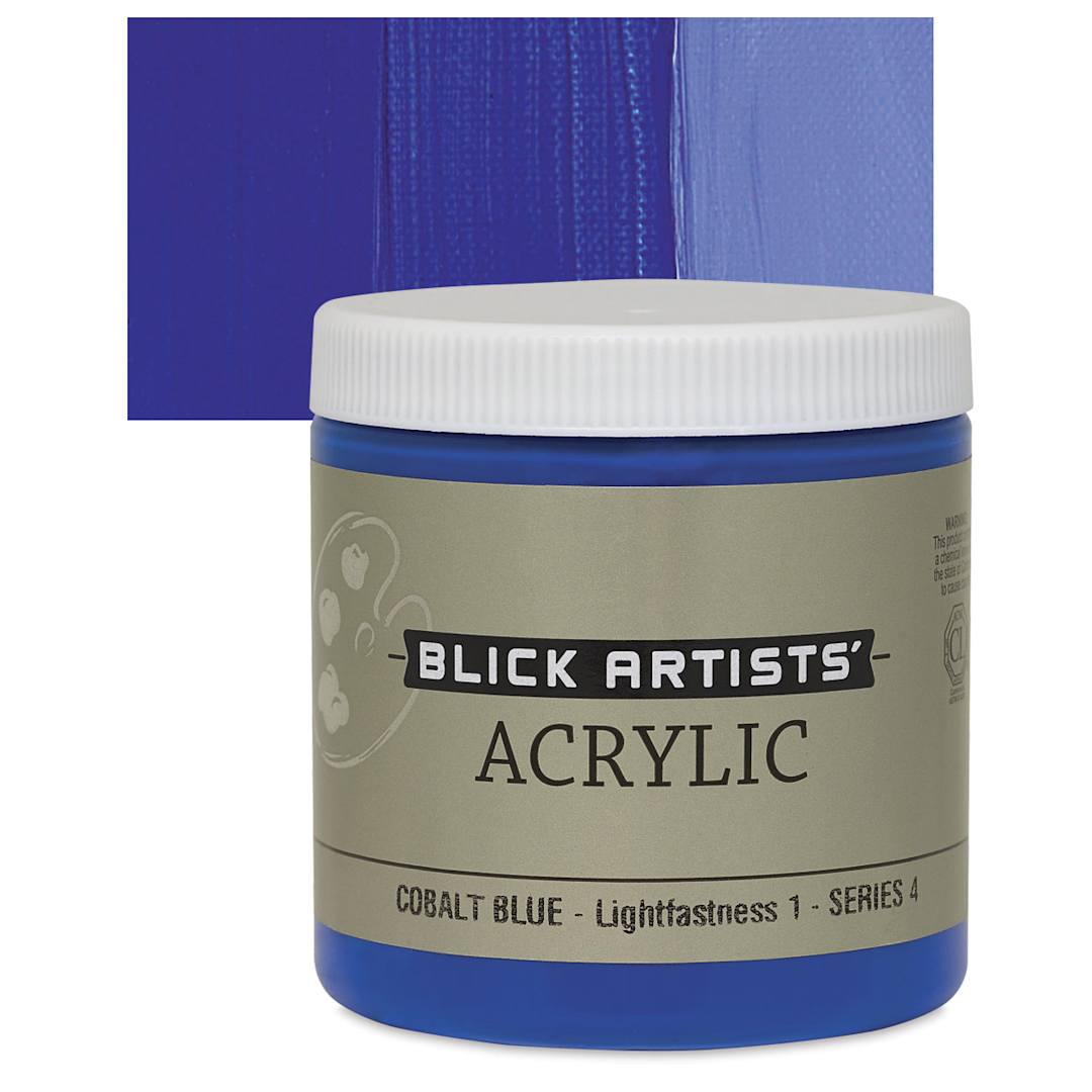 Open in modal - Blick Artists' Acrylic - Cobalt Blue, 8 oz jar and swatch