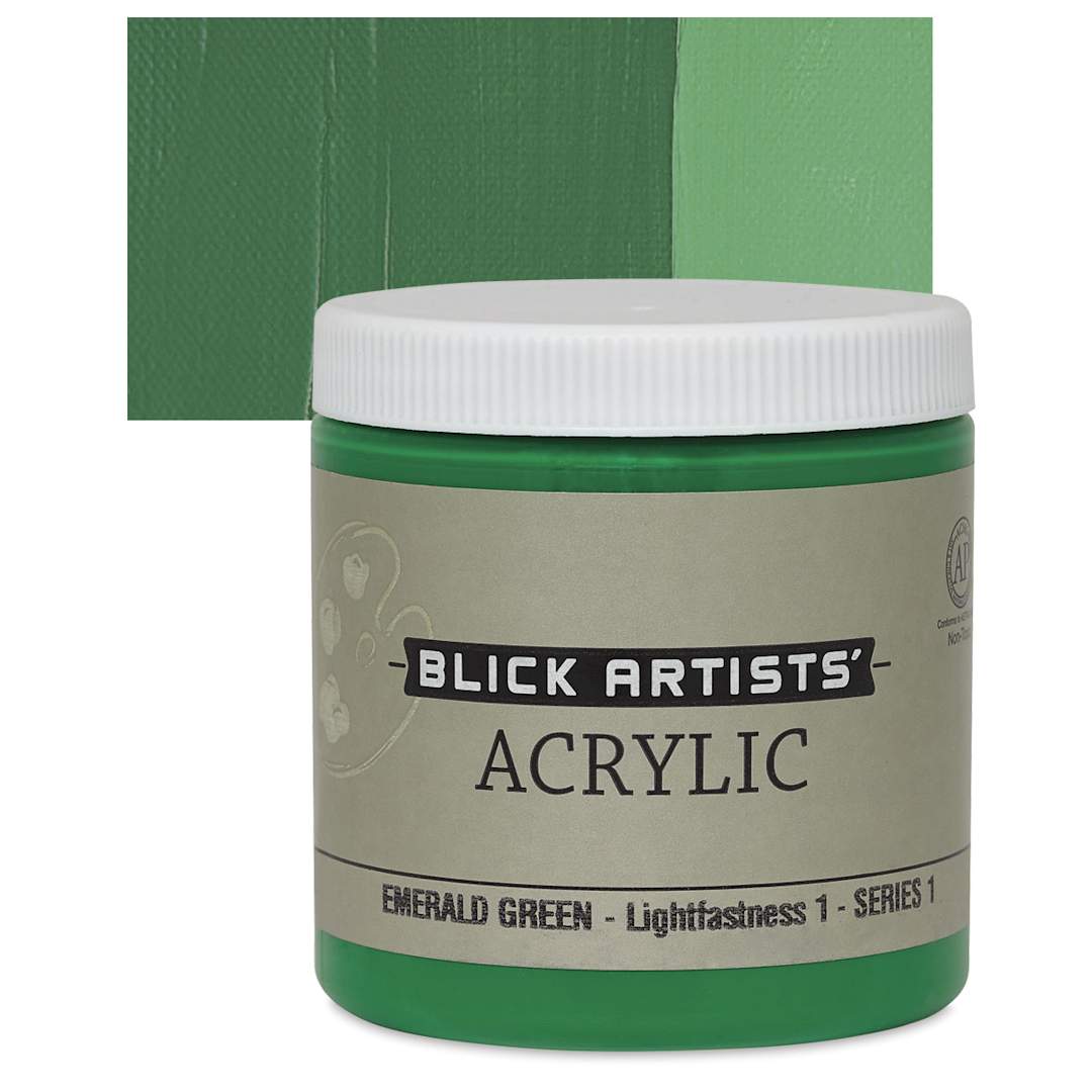 Open in modal - Blick Artists' Acrylic - Emerald Green, 8 oz jar and swatch