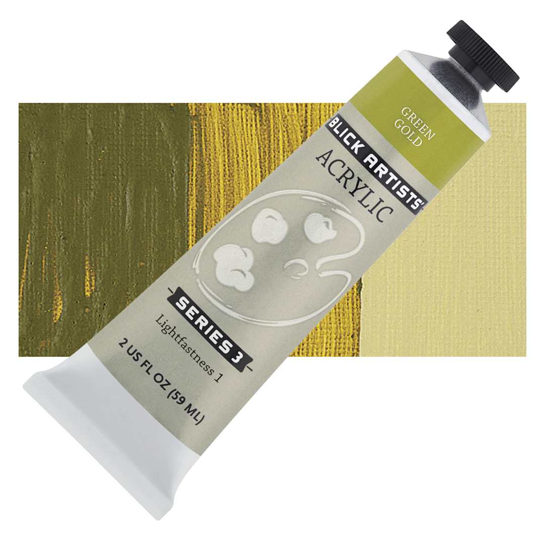 Open in modal - Blick Artists' Acrylic - Green Gold, 2 oz tube and swatch