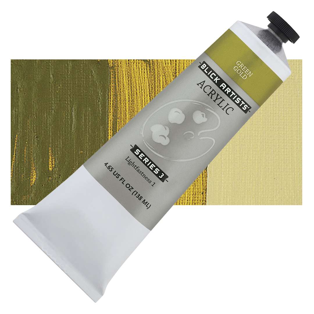 Open in modal - Blick Artists' Acrylic - Green Gold, 4.65 oz tube and swatch