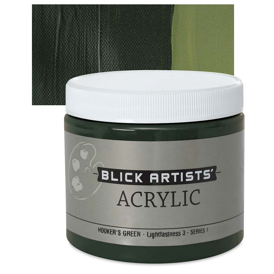Open in modal - Blick Artists' Acrylic - Hooker's Green, 16 oz jar and swatch