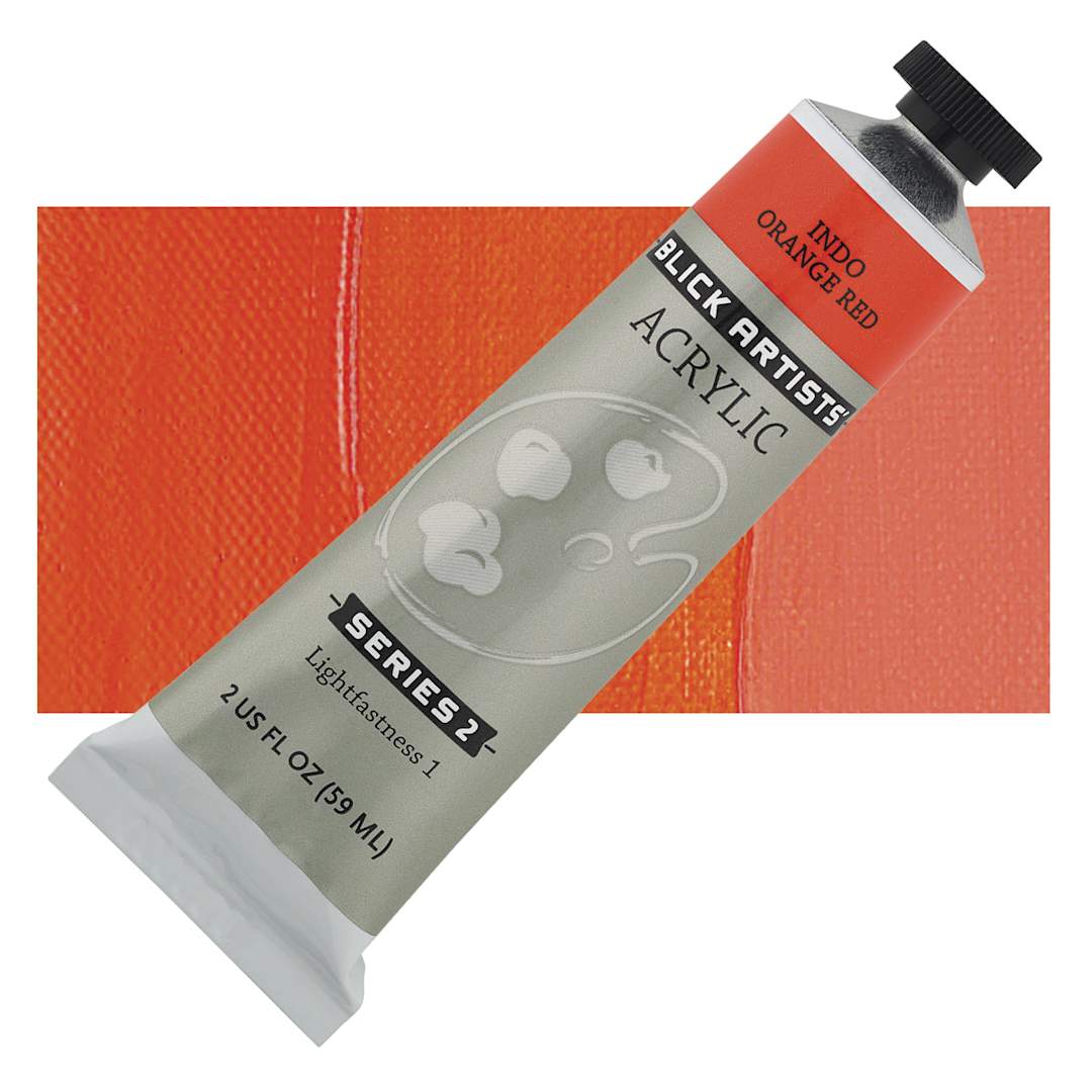 Open in modal - Blick Artists' Acrylic - Indo Orange Red, 2 oz tube and swatch