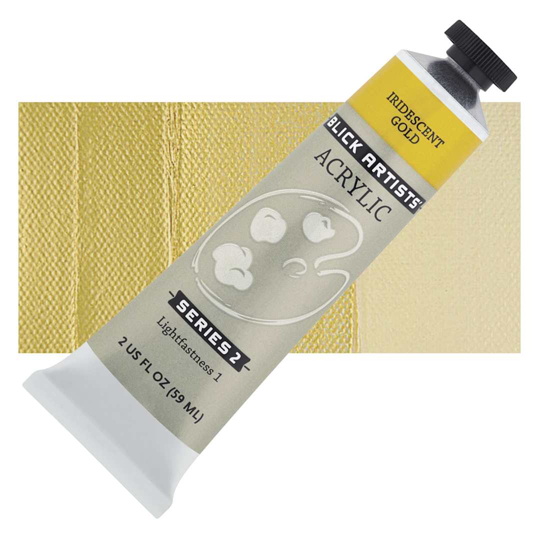 Open in modal - Blick Artists' Acrylic - Iridescent Gold, 2 oz tube and swatch
