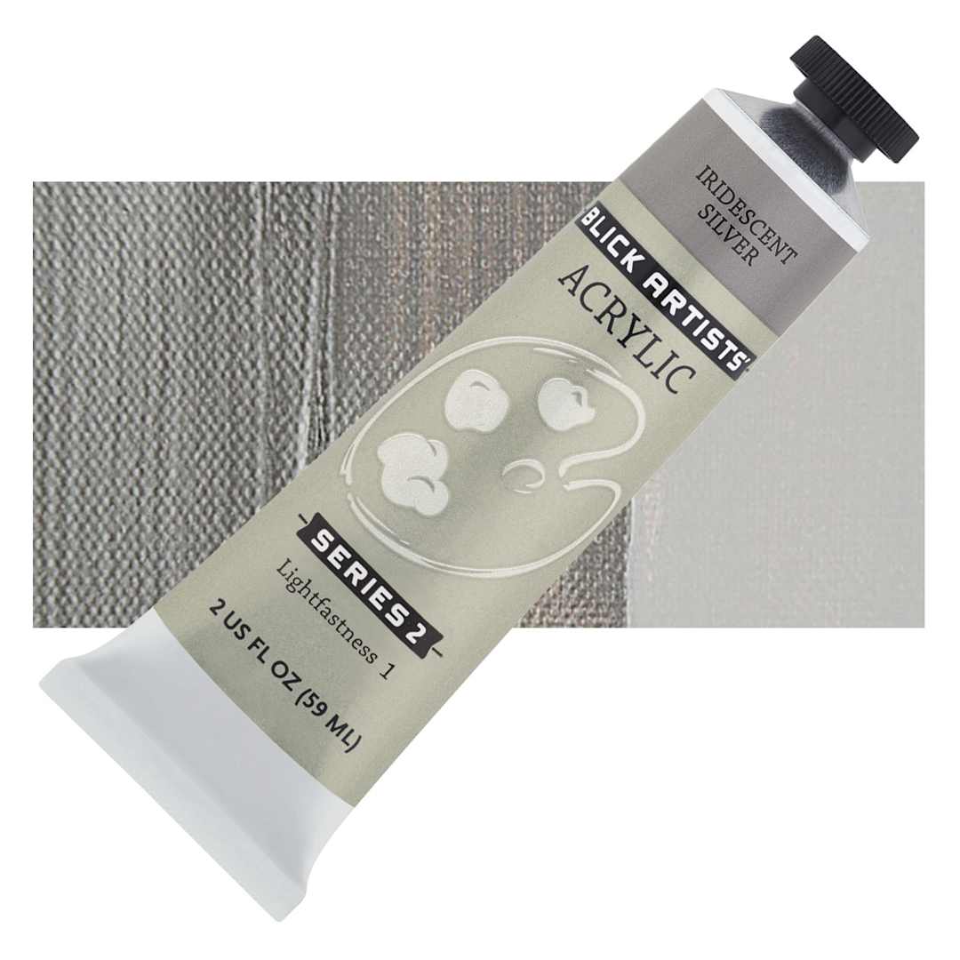 Open in modal - Blick Artists' Acrylic - Iridescent Silver, 2 oz tube and swatch