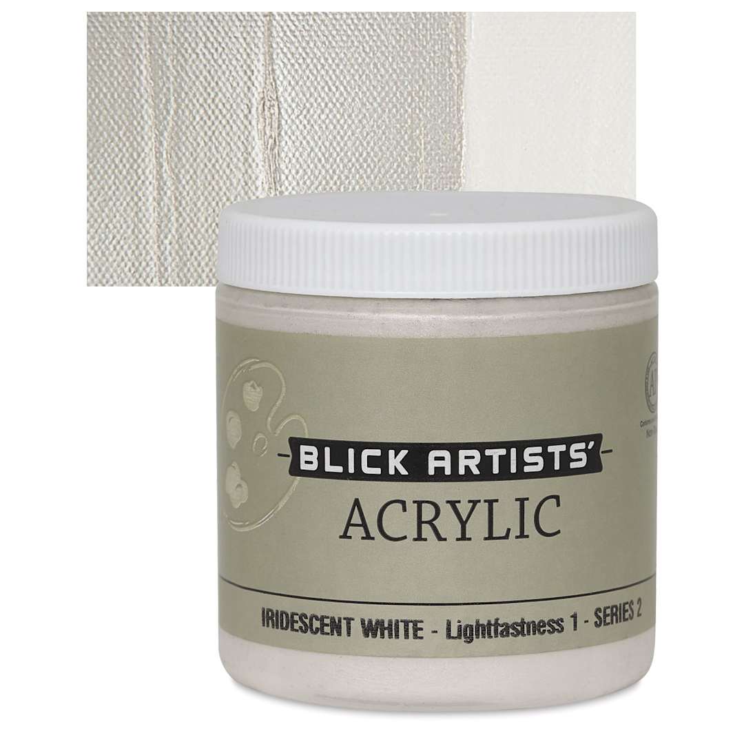 Open in modal - Blick Artists' Acrylic - Iridescent White, 8 oz jar and swatch