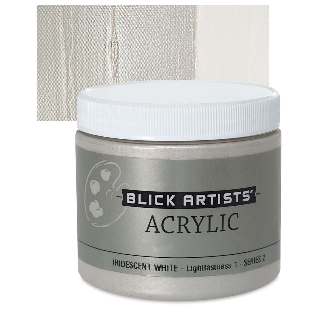 Open in modal - Blick Artists' Acrylic - Iridescent White, 16 oz jar and swatch