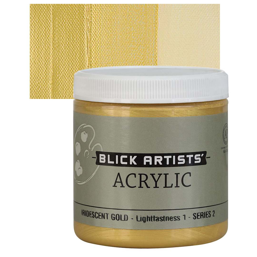 Open in modal - Blick Artists' Acrylic - Iridescent Gold, 8 oz jar and swatch