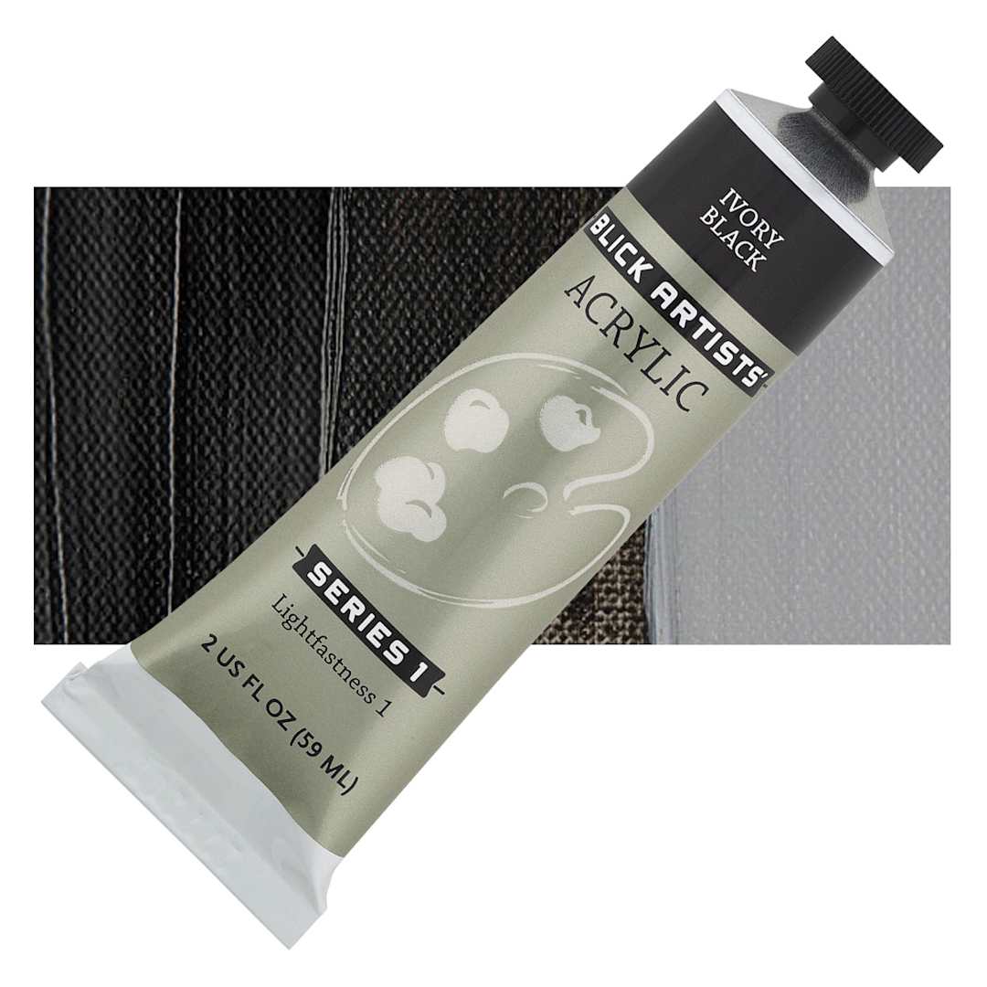 Open in modal - Blick Artists' Acrylic - Ivory Black, 2 oz tube and swatch