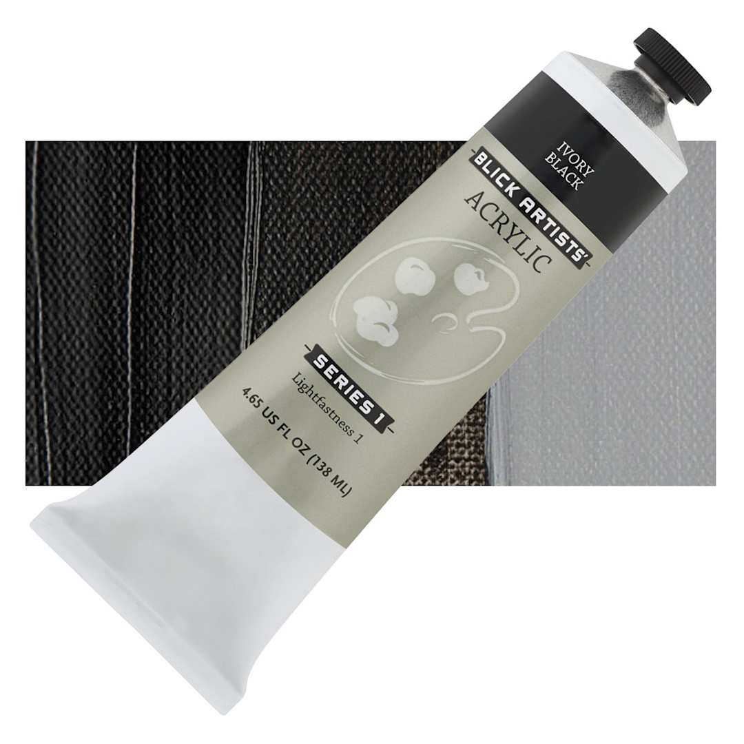 Open in modal - Blick Artists' Acrylic - Ivory Black, 4.65 oz tube and swatch