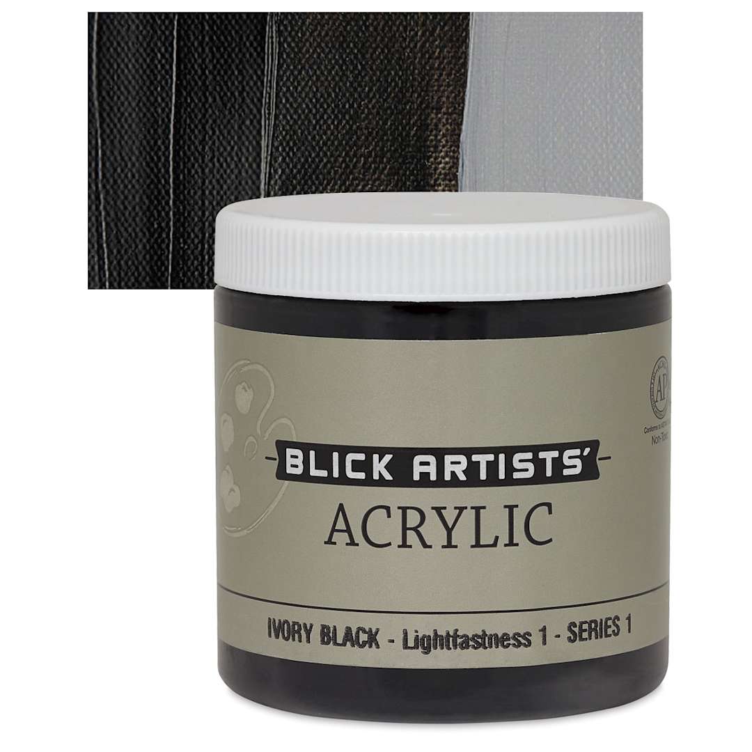 Open in modal - Blick Artists' Acrylic - Ivory Black, 8 oz jar and swatch